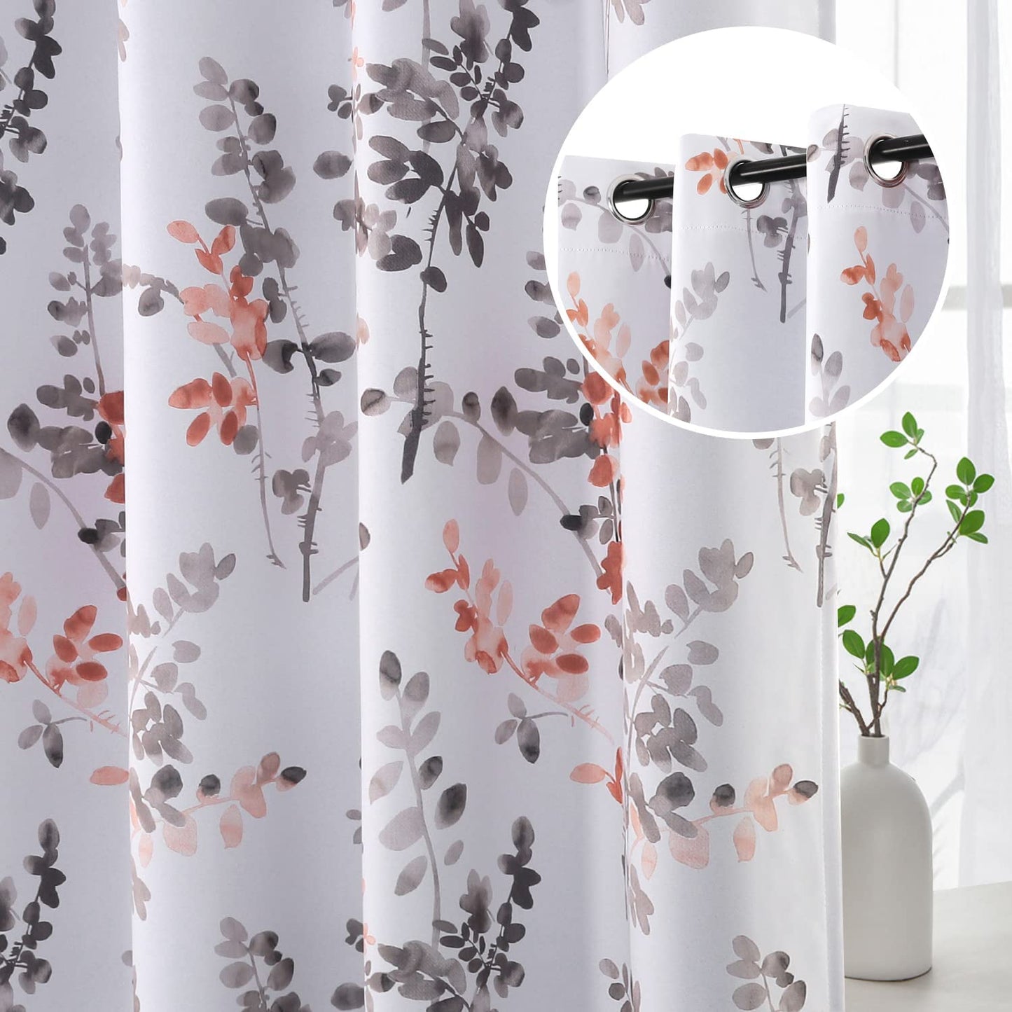 Blackout Curtains for Living Room Darkening Thermal Insulated Panels 84 Inch Long Light Blocking Grommet Curtains/Drapes, Bluestone and Taupe Vintage Classical Floral Printing, 2 Panels