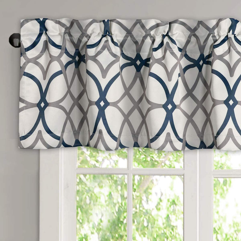 Blackout Curtain Valances for Kitchen/Bathroom - Thermal Insulated Window Valances for Living Room/Bedroom Rod Pocket Short Curtain 1 Panel, 52X18 Inch, Geo in Grey and Navy