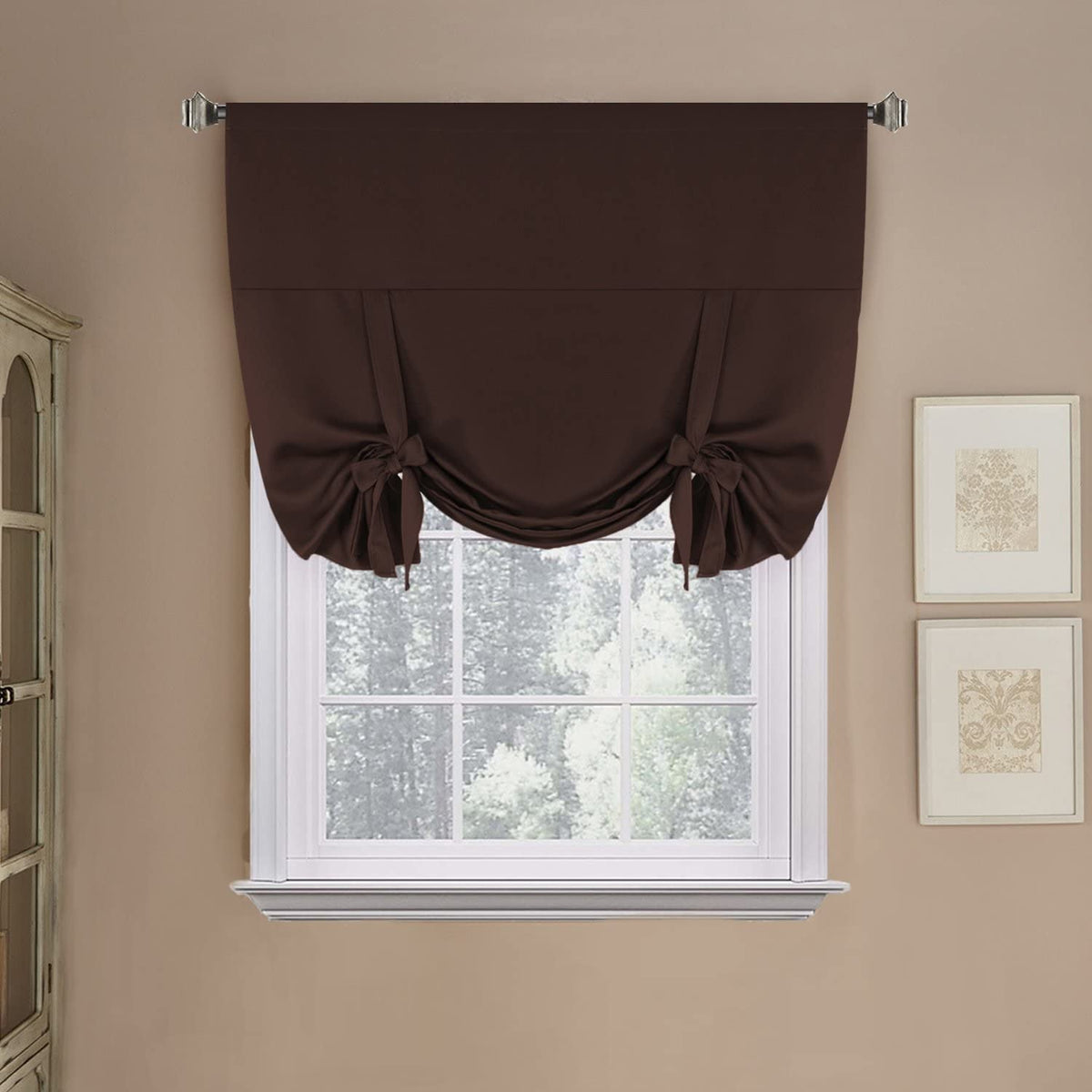 Thermal Insulated Tie up Window Shade Light Reducing Curtains for Kitchen, Rod Pocket Panel - 42" Wide by 63" Long - Burnt Ochre