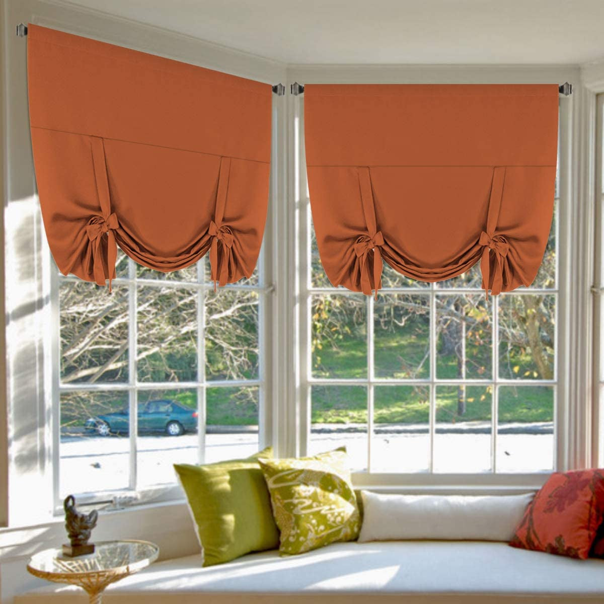 Thermal Insulated Tie up Window Shade Light Reducing Curtains for Kitchen, Rod Pocket Panel - 42" Wide by 63" Long - Burnt Ochre