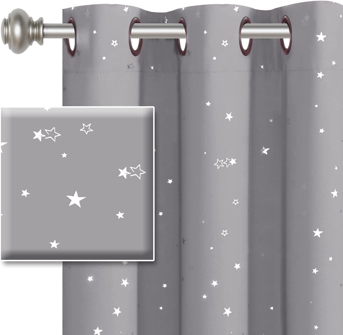 Blackout Star Curtains for Kids Room Boys Girls Twinkle Silver Stars Full Light Blocking Cute Thick Soft Curtain Drapes, Grommet Top, 2 Panels, 52" W X 84" L, Navy