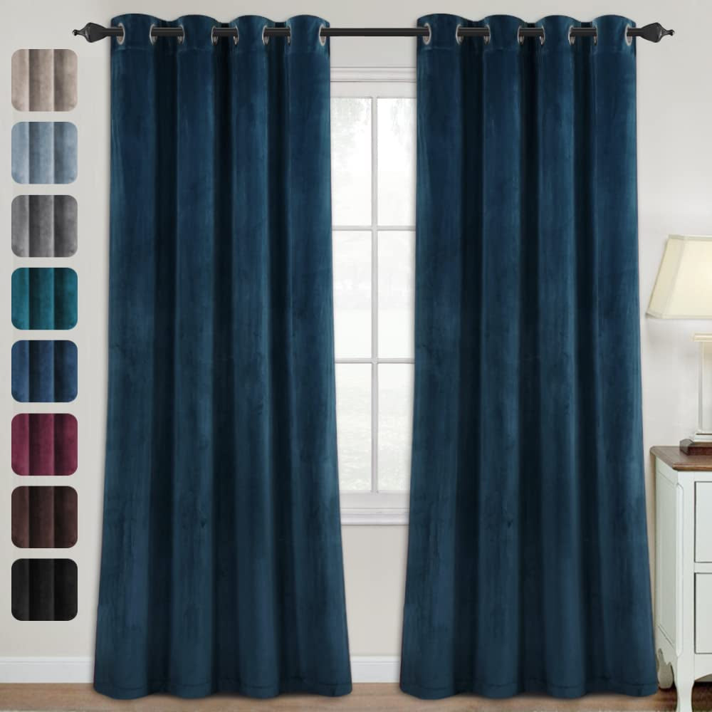 Luxury Velvet Curtains for Living Room 84 Inches Room Darkening Super Thick Soft Velvet Textured Window Curtain Drapes Thermal Insulated Grommet Decoration 2 Panels, Each 52 X 84 Inch, Stone Blue