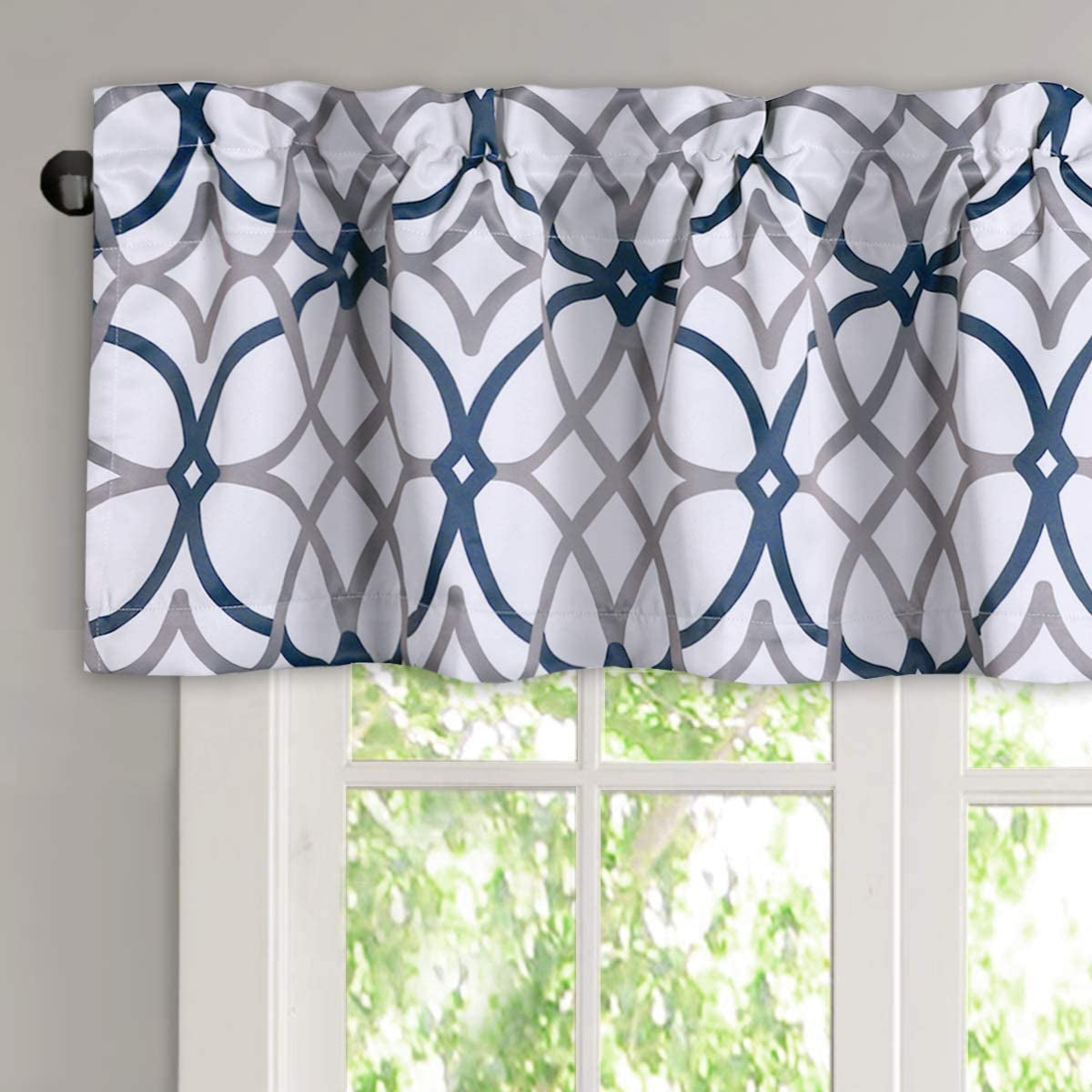 Blackout Curtain Valances for Kitchen/Bathroom - Thermal Insulated Window Valances for Living Room/Bedroom Rod Pocket Short Curtain 1 Panel, 52X18 Inch, Geo in Grey and Navy