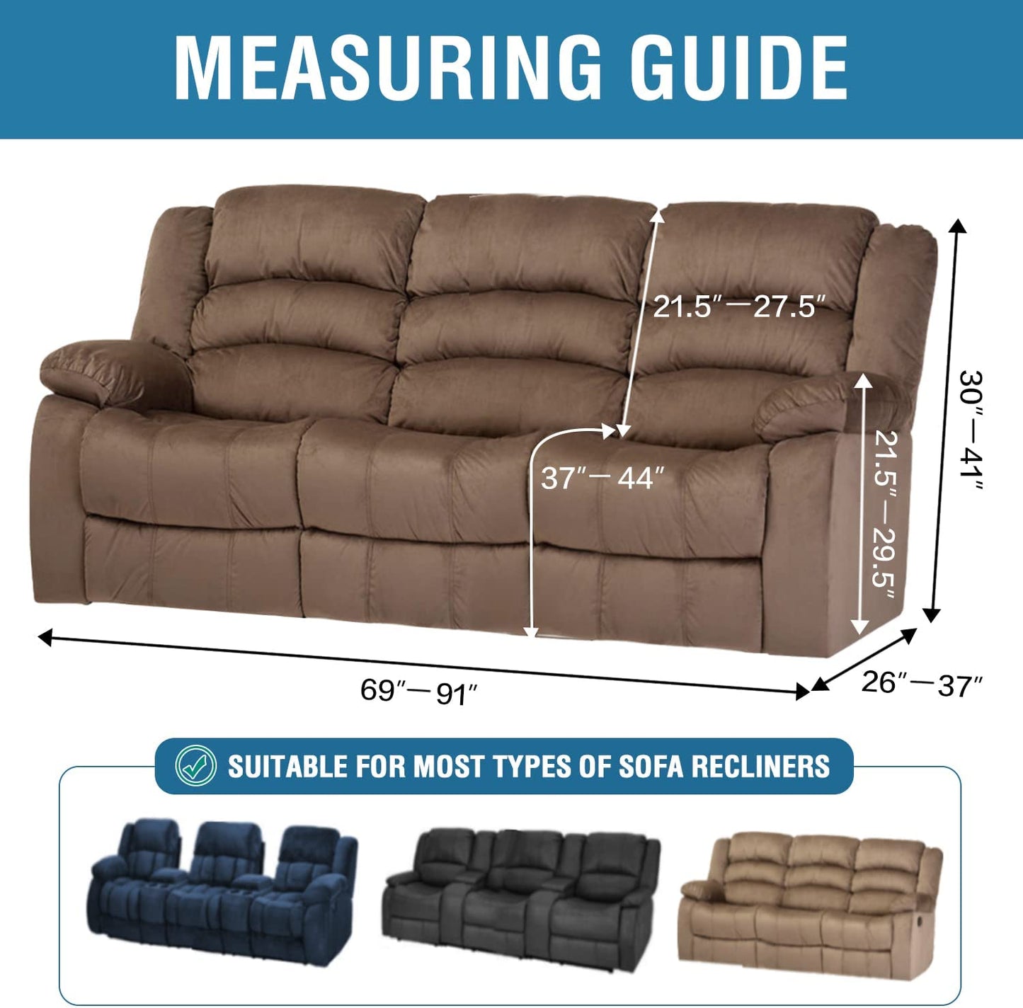 2023 New Version 5-Pieces Recliner Sofa Covers Stretch Reclining Couch Covers for 3 Cushion Reclining Sofa Slipcovers Furniture Covers Form Fit Customized Style Thick Soft, Camel