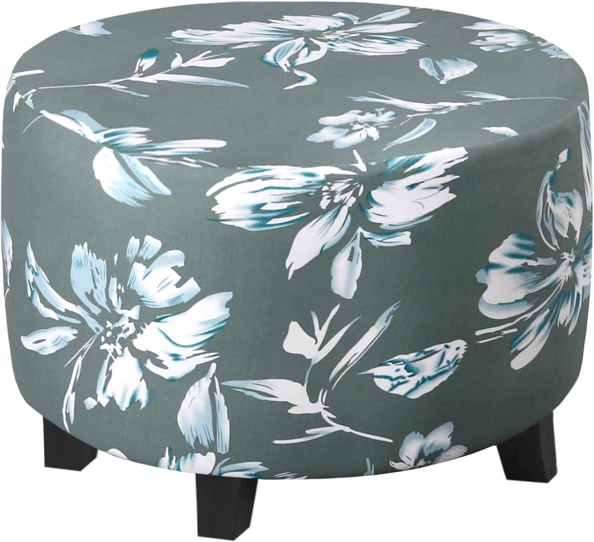 Super Stretch Ottoman Covers Slipcover round Ottoman Slipcover Folding Storage Stool Furniture Protector Feature Soft Thick Bouncy Modern Style with Elastic Bottom(Ottoman Medium, Aqua)