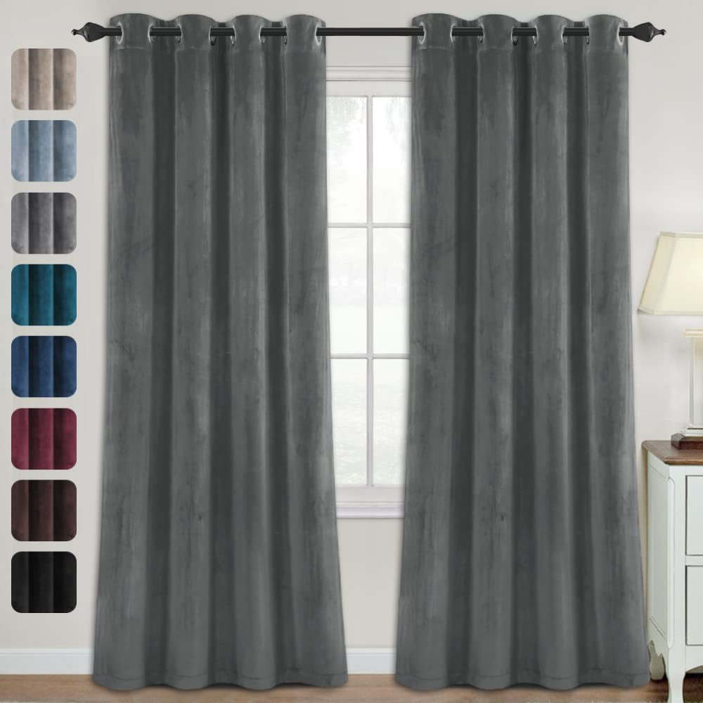 Luxury Velvet Curtains for Living Room 84 Inches Room Darkening Super Thick Soft Velvet Textured Window Curtain Drapes Thermal Insulated Grommet Decoration 2 Panels, Each 52 X 84 Inch, Stone Blue