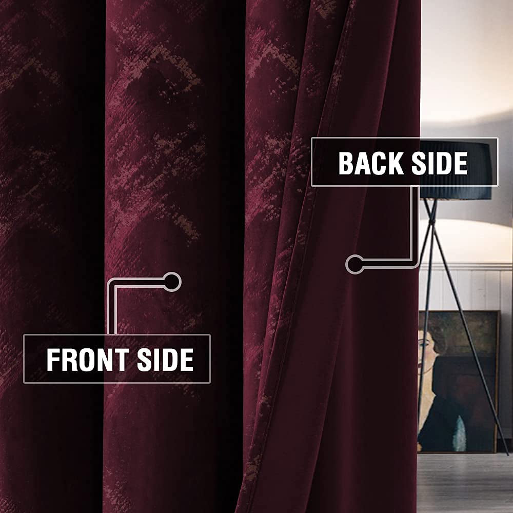 Window Curtains 2 Panel Set Luxury Red Burgundy With Valance and Sheer