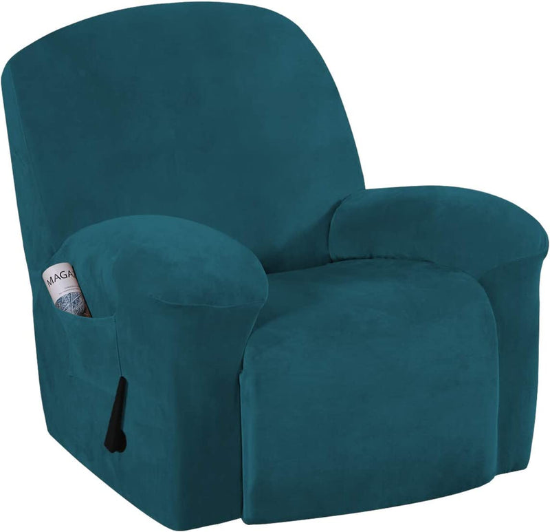Recliner Chair Cover Velvet Plush 1-Piece Recliner Covers for Large Recliner, Soft Thick Luxury Velvet Furniture Protector with Elastic Bottom, Anti-Slip Foams Attached (Recliner, Grey)