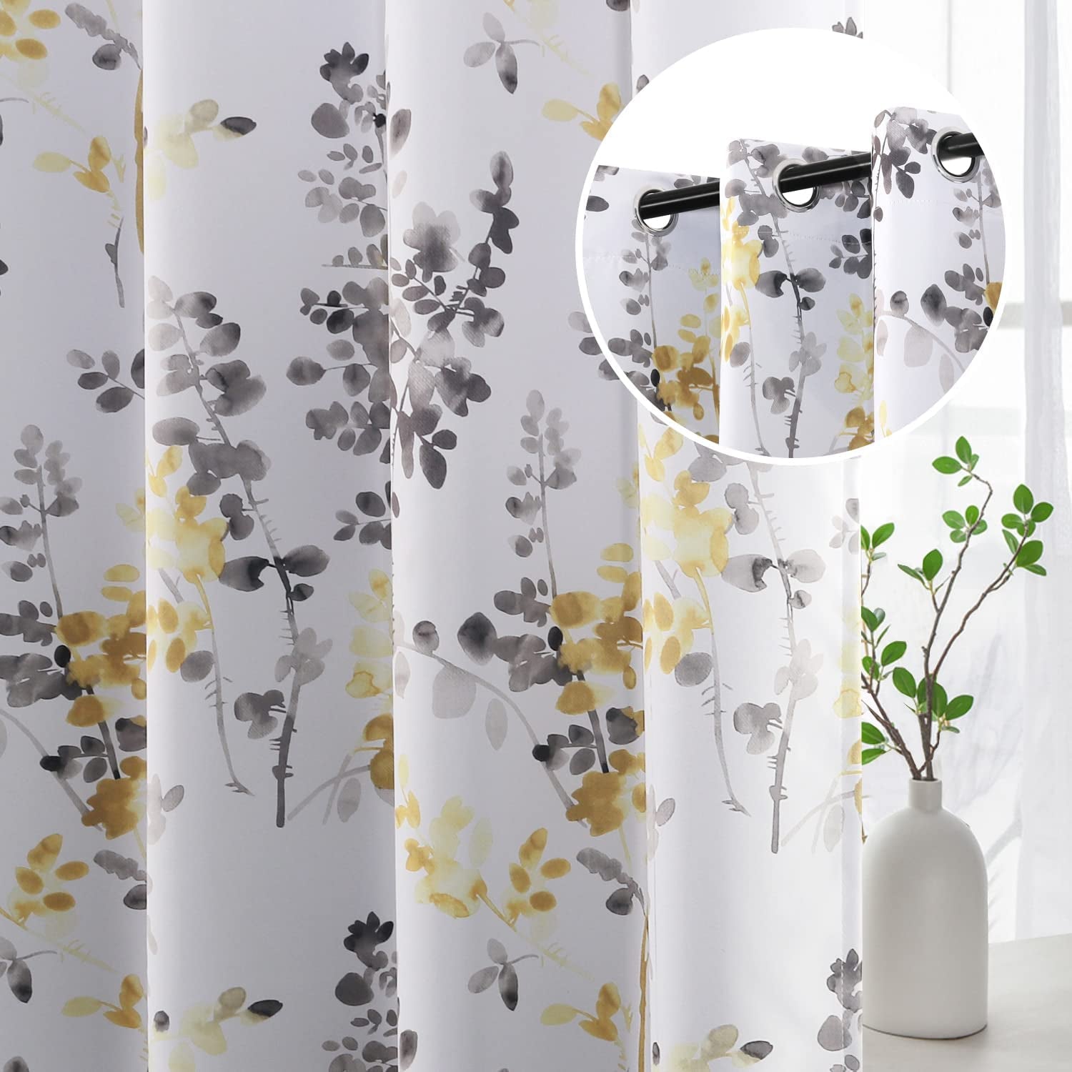 Blackout Curtains for Living Room Darkening Thermal Insulated Panels 84 Inch Long Light Blocking Grommet Curtains/Drapes, Bluestone and Taupe Vintage Classical Floral Printing, 2 Panels