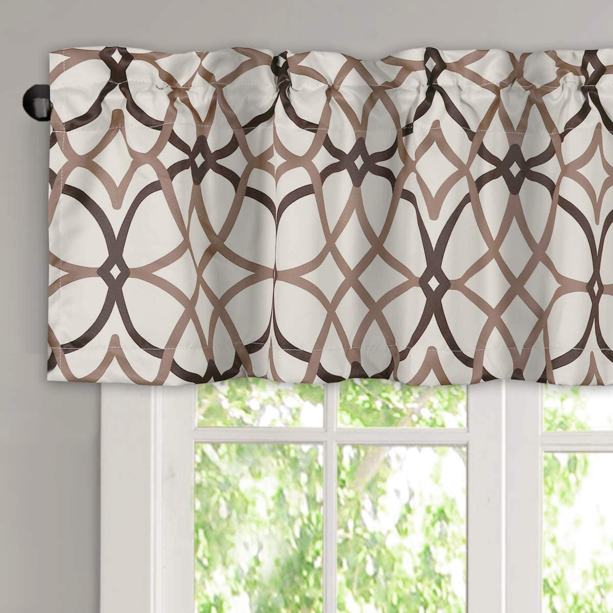 Blackout Curtain Valances for Kitchen/Bathroom - Thermal Insulated Window Valances for Living Room/Bedroom Rod Pocket Short Curtain 1 Panel, 52X18 Inch, Geo in Grey and Navy