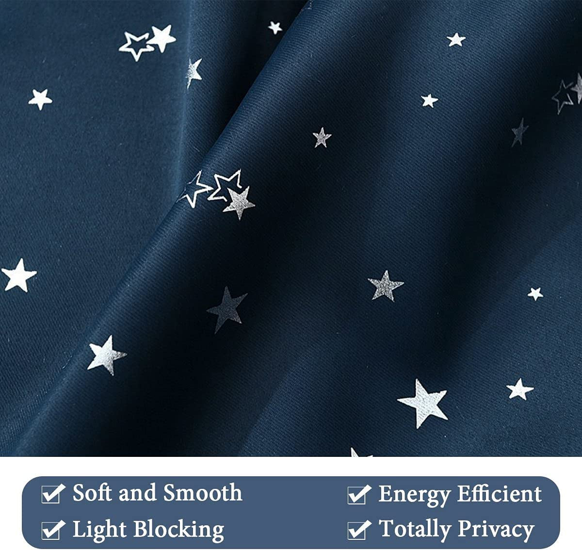 Blackout Star Curtains for Kids Room Boys Girls Twinkle Silver Stars Full Light Blocking Cute Thick Soft Curtain Drapes, Grommet Top, 2 Panels, 52" W X 84" L, Navy