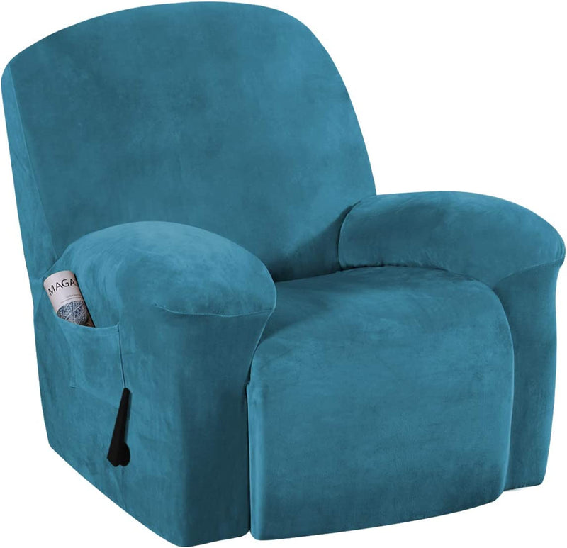 Recliner Chair Cover Velvet Plush 1-Piece Recliner Covers for Large Recliner, Soft Thick Luxury Velvet Furniture Protector with Elastic Bottom, Anti-Slip Foams Attached (Recliner, Grey)